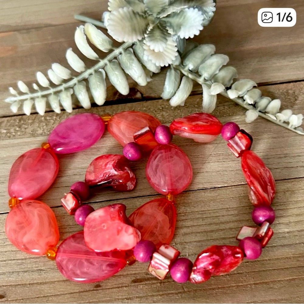 SET of Vibrant Pink and Faux Stone Bracelets - Picture 1 of 6